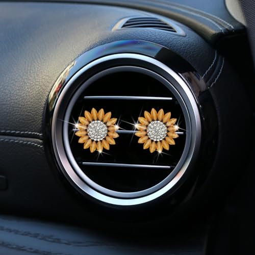 Image of Sunflower Air Vent Clips Car Accessories Bling Sunflower Air Freshener Outlet Clips for Women Car Interior Decorations Cute Flowers Cars Clips Air Fresheners Interior Accessories (2, Yellow)