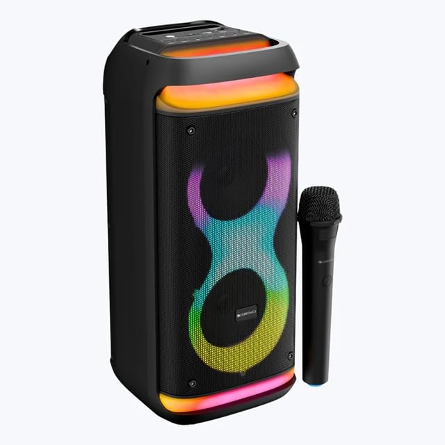 Image of ZEBRONICS Zeb Buddy 150 Bluetooth 5.0 Portable Speaker with 40W RMS, TWS, Free Wired Mic, Karaoke, RGB Lights, Mobile Holder, Dual 10.16cm Drivers, Carry Handle and Built-in Rechargeable Battery
