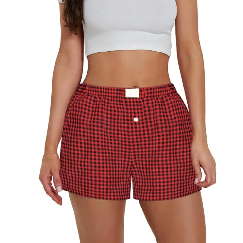 Image of Womens Y2k Plaid Shorts Women Cute Lounge Pajama Sleep Comfy & Casual Gingham PJ Boxer Shorts
