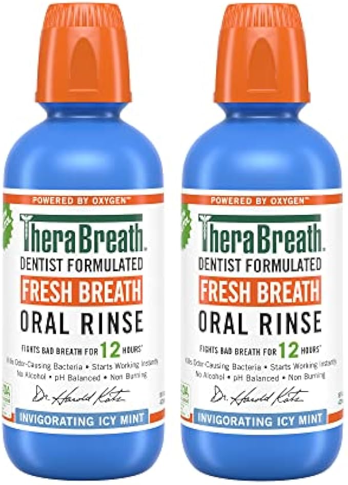 TheraBreath Fresh Breath Dentist Formulated Oral Rinse, Icy Mint, 16 Fl Oz (Pack of 2)