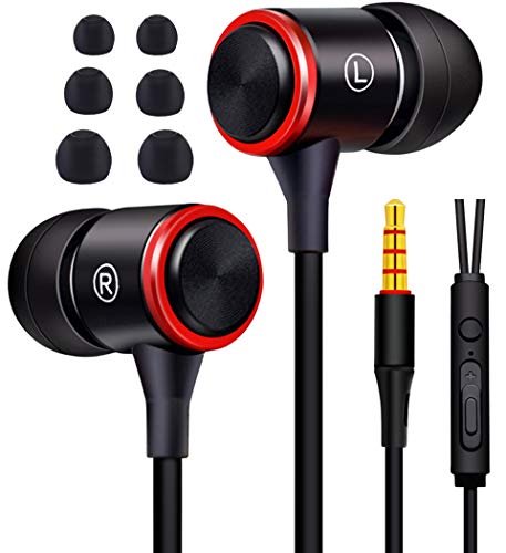 KAKOM Wired 3.5mm Headphones, Volume Control in-Ear Earbuds Noise Isolating Headsets Heavy Bass