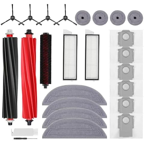 24 Pack S8 Max V Accessories Kit Compatible with Roborock S8 Max/MaxV Ultra Robot Vacuum, 1 Set Main Brush, 1 Rolling Brush, 2 HEPA Filter, 4 Side Brush, 4 Mop Cloth + Edge Mop Cloth, 6 Dust Bag Cover