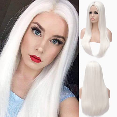 Perruque blanche cosplay lisse longue pour costume d'Halloween et soirées déguisées