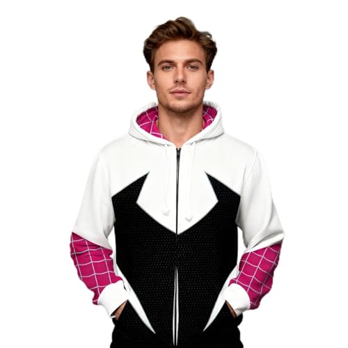 FINASKASU Spider Costumess for Adult Superhero Zip-Up Hoodie Long Sleeve Jacket Sports Casual Style (US Alpha Medium Regular Regular White)