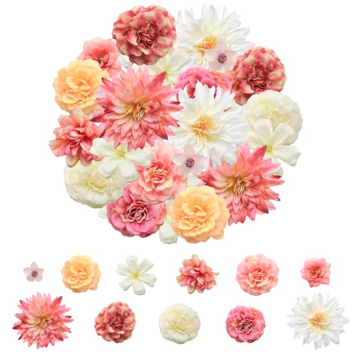 YDHfdc 40 peças cabeças de flores artificiais decoração com 11 estilos flores de tecido 3-8 cm mistas para DIY artesanato casamento pastel casa decoração