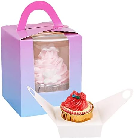 Allbusky 30PCS Cake Boxes, Individual Cupcake Boxes, Paper Bakery Boxes with Handles, Single Cupcake Carrier with Window, Paper Treat Boxes for Christmas Baby Shower Wedding Party Favors