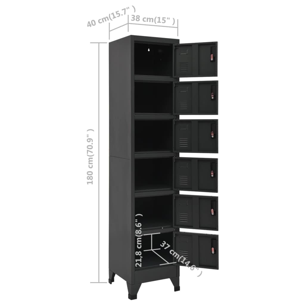 Armadio per armadietti Acciaio 38x40x180 cm Antracite | Porte chiudibili, prese d'aria, portaetichette, grande spazio di archiviazione, per scuola e ufficio