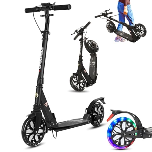 ZQHQKJ Kick Scooters for Kids 8-12, Foldable Big Wheel Scooters with Suspension and Adjustable Height Equipped, Max Load 300 LBS, Lightweight, Aluminum, with Dual Brakes, Indoor and Outdoor Scooters,B