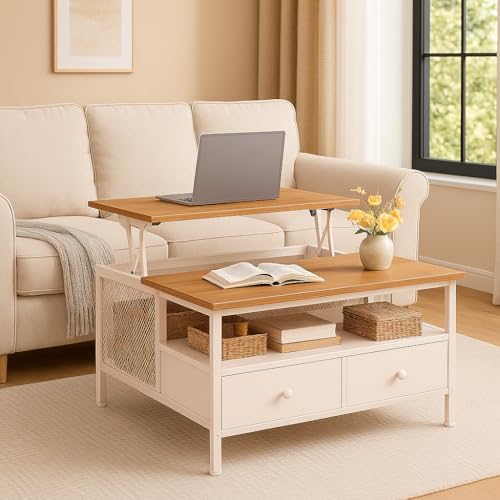 Catálogo para Comprar On-line Salas A Meses Sin Intereses los 10 mejores. 44 FABATO Mesa de Centro Elevable con Almacenamiento – Mesa de Café con Tapa Levantable, Espacio Oculto y Cajones – Diseño Moderno en Madera y Metal - Puertas de Malla con...
