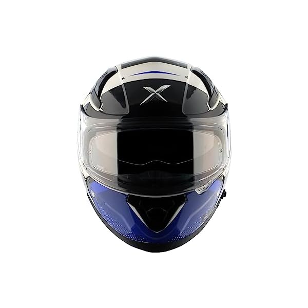 Axor Hex-2 ISI ECE DOT Certified Full Face Dual Visor Helmet for Men and Women with Pinlock Fitted Outer Clear Visor and Inner Smoke Sun Visor Motorbike Helmet White Blue-L