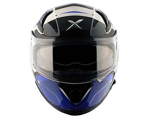Image of Axor Hex-2 ISI ECE DOT Certified Full Face Dual Visor Helmet for Men and Women with Pinlock Fitted Outer Clear Visor and Inner Smoke Sun Visor Motorbike Helmet White Blue-L