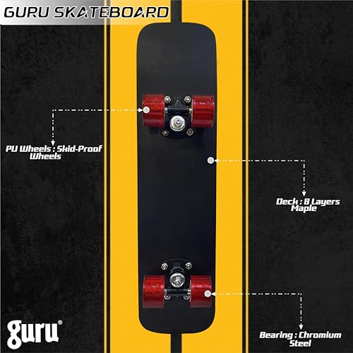 Image of GURU Skateboard, Wooden Non-Slip Skateboard for Kids, Adult, Casterboard /Skate Board /Hoverboard /Longboard for Beginners, Learners, Training Purpose for All Age Group