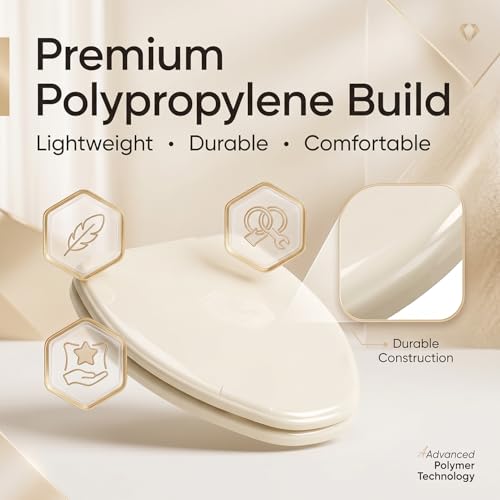 Image of ELEGANT CASA Polypropylene Soft Closing Toilet Seat Cover for Western Commode with Stable Hinges Cascade-Type Shape, Glossy Off-White /Ivory