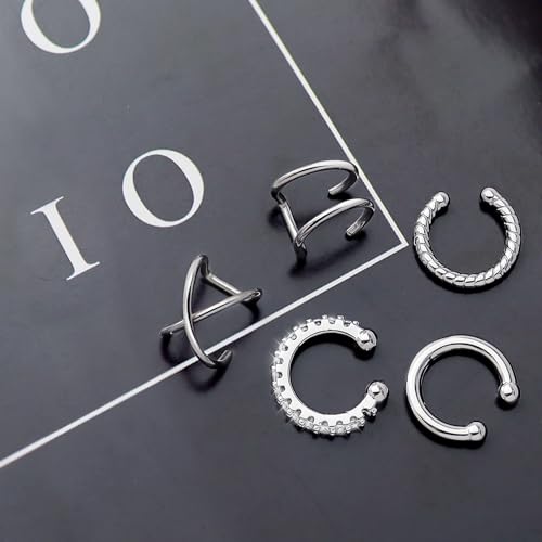 5 Pcs Thin Chunky Ear Cuff Earrings for Women 14K Gold Plated Brass Ear Cuffs Non Piercing Trendy Clip on Cartilage Earrings Cubic Zirconia Fake Piercings Earrings Jewelry3