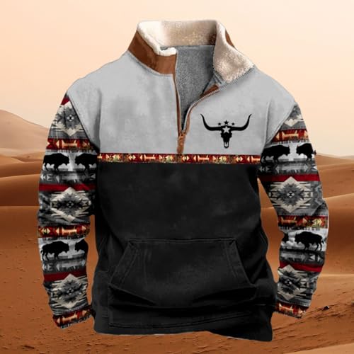 ZOCAVIA Men's American Flag Sweatshirts Winter Warm Fuzzy Fleece Patriotic Pullover Western USA Flag Coats with Front Pocket2