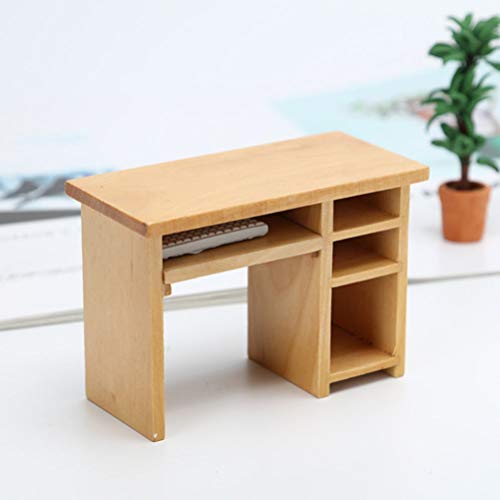 STOBOK Móveis de Casa de Bonecas Miniatura de Mesa de Madeira para Computador E Teclado Modelo Móvei