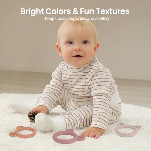 Image of Eascrozn Baby Teething Toys 3-6 Months, Teethers for Babies 6-12 Months, Silicone Teething Ring Toys Easy to Grasp, Teething Relief for Baby Infant Toys, BPA Free