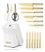 McCook® Knife Sets, Golden Titanium Stainless Steel Kitchen Knife Block Sets with Built-in Sharpener