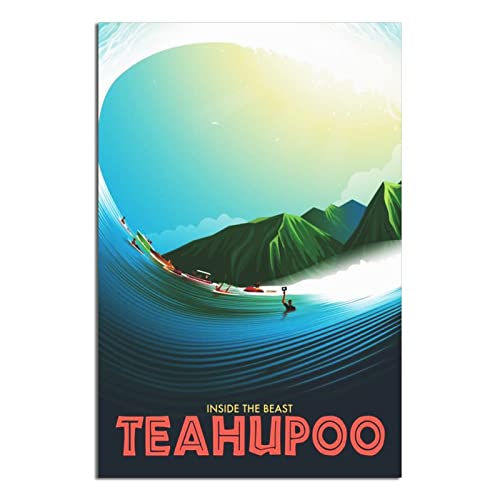 YONGCAI Poster vintage sur toile Teahupoo Surf Tahiti - Décoration murale pour chambre à coucher