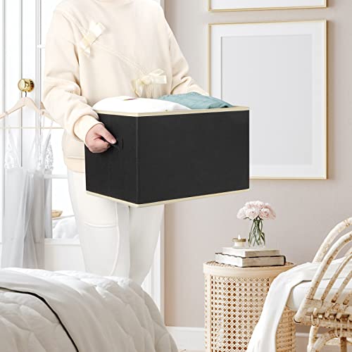 Asxsonn Fabric Storage Bins Large Storage Baskets For Organizing Set Of 3, Large Closet Storage Bins With Reinforced Handles, Foldable Storage Baskets For Shelves, Black, 15" X 11" X 9.6" #TOP1