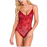 TURWXGSO Damen Body Sexy Dessous Transparent Bodysuit Overall Reizwäsche Spitze Tiefer V-Ausschnitt Unterwäsche Stickerei Lingerie Netz Frauen Einteiler Negligee Nachtwäsche Babydolls