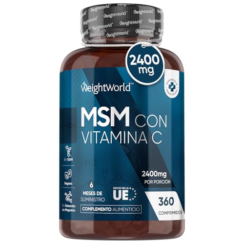MSM con Vitamina C 2400mg - 360 Comprimidos para las Articulaciones, Huesos y Cartílagos - Suplemento de Metilsulfonilmetano y Ácido Ascórbico - 6 Meses de Suministro - Apto para Veganos y Sin OGM