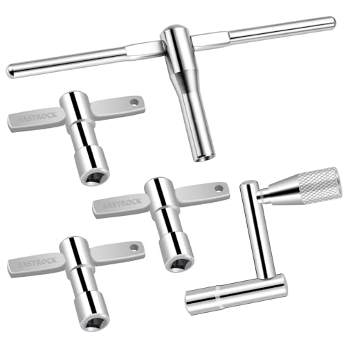 EASTROCK 5-Pack Drum Key Set – Universal Drum Tuning Tool Kit with 3 Standard T-Style Keys, 1 Extended T-Handle Key & 1 Crank Handle Drum Key for Snare Drum, Drum Set & Percussion