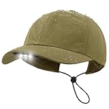 Hands Free Rechargeable LED Baseball Cap with Light Built-in Unisex Sport Waterproof Hat for Men Dad Husband Outdoor Khaki