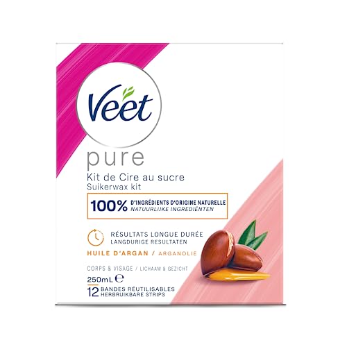 Veet PURE – Cera caliente con azúcar y aceite de argán – depilación sin banda – Ingredientes 100% naturales – 250 ml
