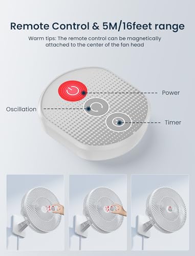 Image of 12 Inch Oscillating Wall Mount Fan with Remote & Timer, 4-Speed Quiet Indoor Bathroom /RV Fan, 90Rotation,Adjustable Tilt,8.2ft Cord for Bedroom&Home Cooling, AC Fan for Corner,Garage,Easy Mount /Clean