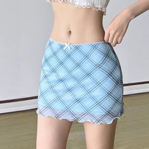 Y2k Skirts for Women Trendy 2025 Preppy Skirt Mini Gingham Mesh Streetwear Summer Coquette Clothes4