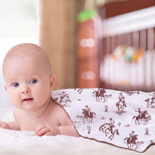 Image of Tegeme Brown Western Baby Blanket Cowboy Blankets Western Stuff for Newborn | 30 x 40 Inches Baby Receiving Soft Blankets for Boys Girls Warm Lightweight Nursery Western Stuff for Toddlers Son Daughter