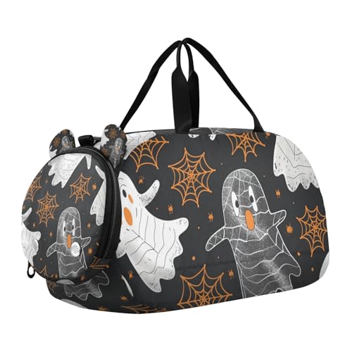 Duffle Bag for Boys or Girls with Shoes Compartment, Halloween Ghosts Spider Webs Sports Travel Bag Overnight