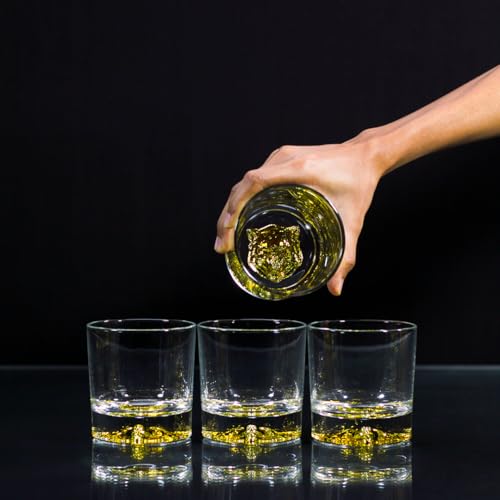 Image of Melbify Gold Wolf Whiskey Glass Gift Set | 4 pcs Set | 300 ml | Ultra-Premium | Gold-Bottomed | Imported | Luxurious | Ideal for Wedding Gifts, Anniversary, VIP and Corporate Gifts