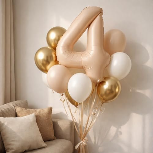 Image of WP WANNA PARTY 40 Inches Apricot Super Shape Number 4 Balloon, Foil For 4Th Birthday /40Th Birthday /Anniversary Graduation Balloons Themes & Events Supplies Decoration 1 Piece