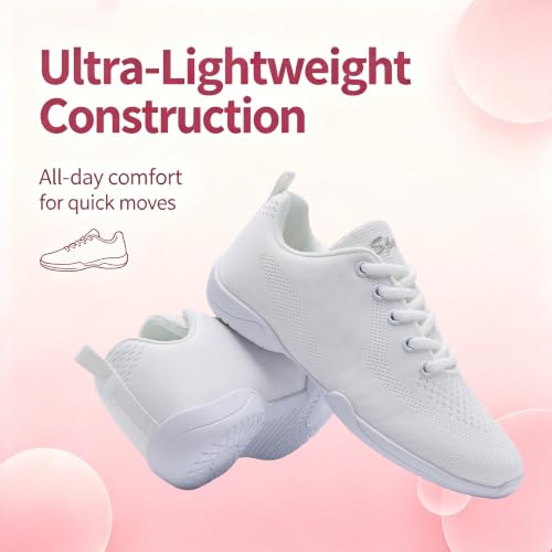 Image of Youth Cheer Shoes Girls White Cheerleading Shoes Dance Athletic Training Breathable Fabric Dancing Lightweight Competition Comfortable Sport Kids Girls Cheer Sneakers