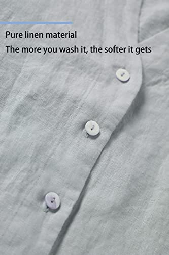 Rakuyume Womens Linen Pajama V-Neck Loungewear Two-Piece Sleepwear Button-Down Pj Set Grey #TOP3