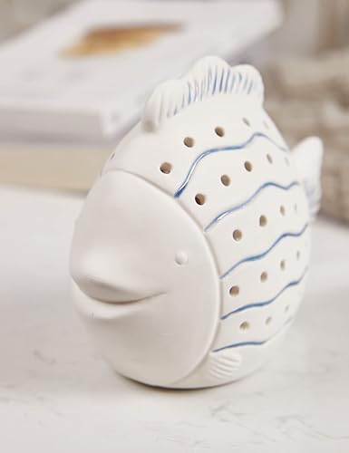 Miniatura 10 de SEINHIJO Estatua de pescado escultura decoración del océano regalos estatuilla moderna cerámica artes luz LED 5.5 pulgadas