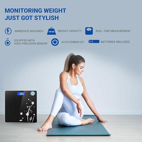 Image of ANT Flora Bud Digital Weighing Scale, Highly Accurate Digital Bathroom Body Scale, Precisely Measures Weight up to 180Kg LCD