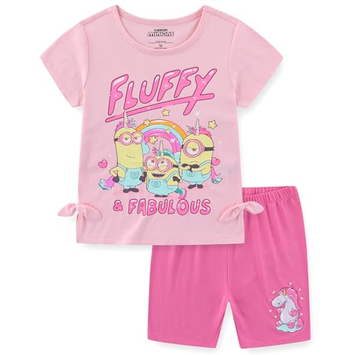 Minions Girls Short Sleeve Shirt and Bike Shorts Set for Big Kids
