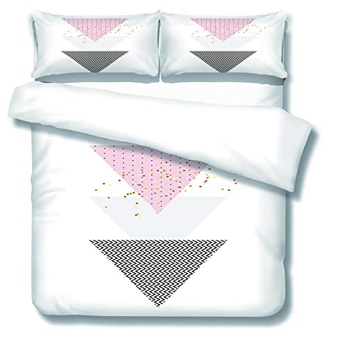 Housse de Couette 2 Personnes Triangle Rose Gris 200x200cm imprimée 3D Motif Animal Parure de Lit x1+ 2 taies d'oreillers 65x65cm Cover