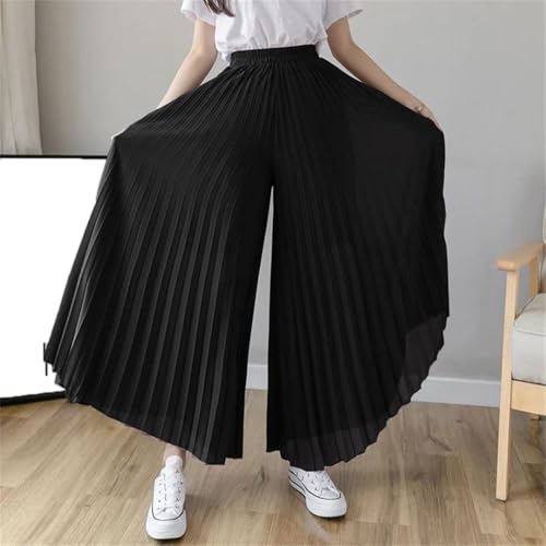 Women Elegant Chiffon High Waist Wide Leg Pants Casual Korean Pleated Loose Trousers2