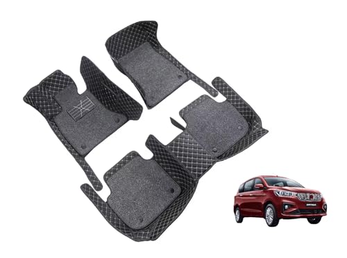 Image of Auto Hub 7D Car Floor Mats Compatible with Maruti Ertiga (Model - 2019-Till Date), Leatherette, 100% Waterproof & Washable, Ertiga Car 7D Floor Mat, Black