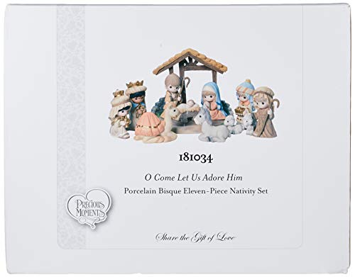 Precious Moments Nativity Figurine Set | O Come Let Us Adore Him Nativity Figurine with Creche 11 Piece Set | Holiday Decor & Gift | Hand Painted