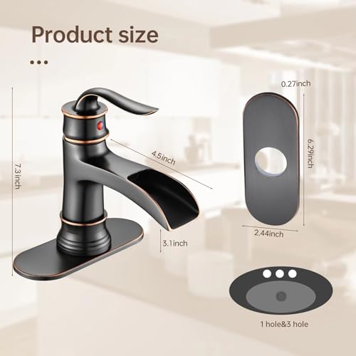 FRANSITON Waterfall Faucet Bathroom Faucet Single Handle One Hole Oil Rubbed Bronze Finish Large Spout Lavatory Faucets Oil Rubbed Bronze thumbnail 2