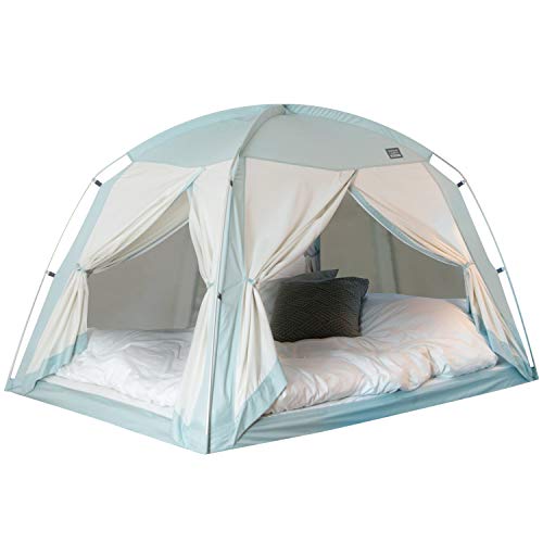 DDASUMI Signature 4Door Indoor Bed Tent, Privacy Play Tent on Bed for Warm and Cozy Dream Sleep Tent, Floorless Type Tent.Cotton Feeling Tent,S-PE Pole, Washable Tents (Mint, Queen/Full)