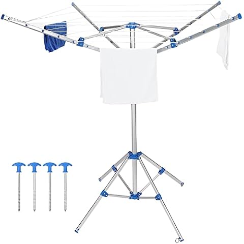 HomRush Rotary Airer Free Standing Portable Washing Lines - Folding 4 Arm & Legs Lightweight Umbrella Dryer Clothes Line for Indoor Outdoor Natural Cloth Drying Cover