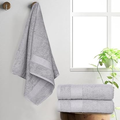 Heim24h - Handtuch-Set 3-teilig, 1 Badetücher, 70 x 140 cm, 2 Handtücher, 50 x 100 cm, Silber, weich, saugfähig und schnell trocknend, 100% Baumwolle, 550 g/m², Oeko-TEX® Zertifiziert – Bild 8
