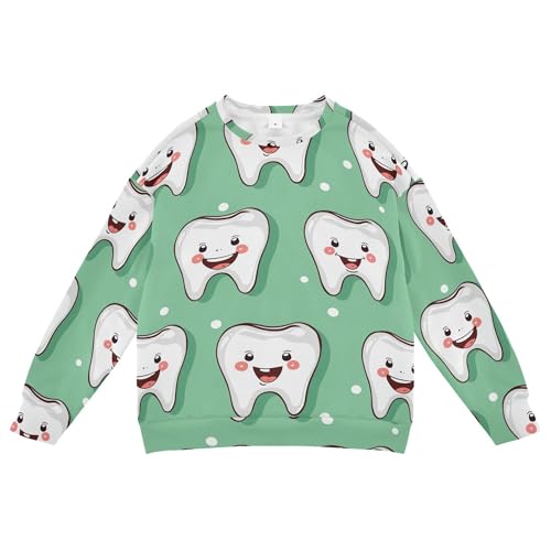 JUNZAN Cute Teeth Health Care Cartoon Green Big Girls Hooded Sweatshirt Long Sleeve Outerwear for Kids Camping 4T