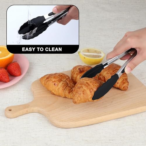 Image of Baskety Tongs Non-Stick Stainless Steel Silicone Kitchen Food Cooking Tongs (12 Inch Black)